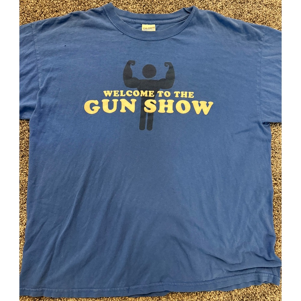 Vintage Gildan Welcome to the Gun Show Blue T-Shirt Mens XL Y2K Graphic Tee